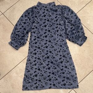 Chic Long Sleeve Floral Dress - Blue and Black